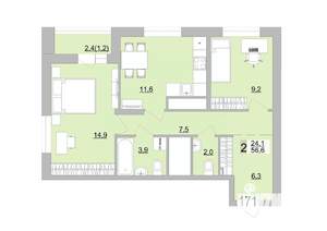 2-к квартира, вторичка, 57м2, 22/24 этаж