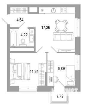 2-к квартира, вторичка, 49м2, 17/31 этаж