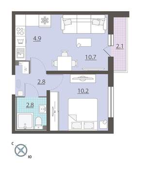 1-к квартира, вторичка, 33м2, 2/8 этаж
