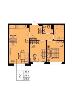2-к квартира, вторичка, 57м2, 1/12 этаж