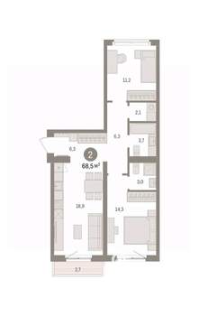 2-к квартира, вторичка, 69м2, 2/9 этаж