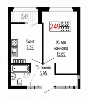 1-к квартира, строящийся дом, 36м2, 19/27 этаж