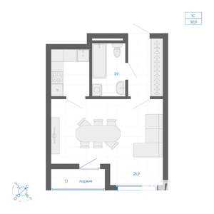 Студия квартира, вторичка, 31м2, 12/15 этаж