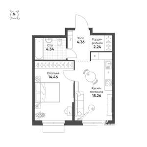 1-к квартира, строящийся дом, 41м2, 4/25 этаж
