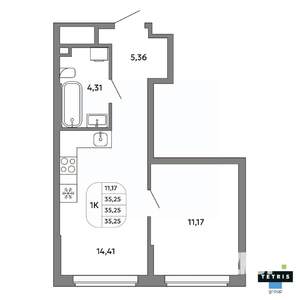1-к квартира, вторичка, 35м2, 31/32 этаж