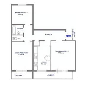 3-к квартира, вторичка, 61м2, 7/9 этаж