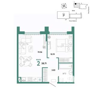 2-к квартира, вторичка, 39м2, 20/24 этаж