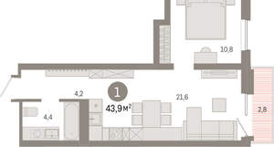 1-к квартира, вторичка, 44м2, 7/8 этаж