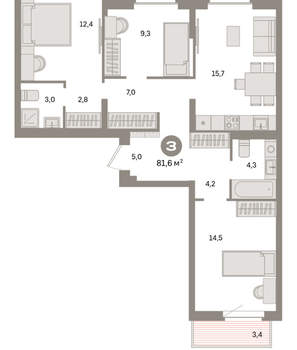 3-к квартира, вторичка, 82м2, 3/9 этаж