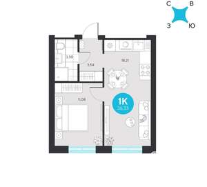 1-к квартира, строящийся дом, 36м2, 12/23 этаж