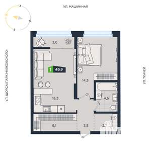 1-к квартира, вторичка, 50м2, 10/30 этаж