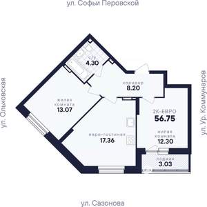 2-к квартира, вторичка, 57м2, 5/17 этаж