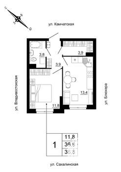 1-к квартира, строящийся дом, 37м2, 14/24 этаж