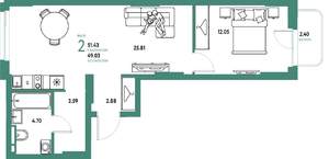 2-к квартира, строящийся дом, 51м2, 3/24 этаж