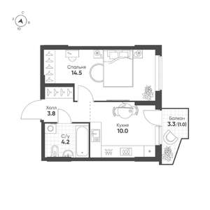 1-к квартира, строящийся дом, 34м2, 2/25 этаж