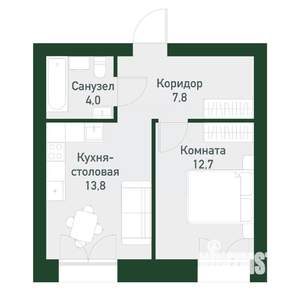 1-к квартира, вторичка, 38м2, 2/4 этаж