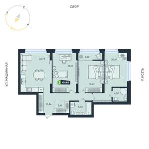 3-к квартира, строящийся дом, 102м2, 6/31 этаж