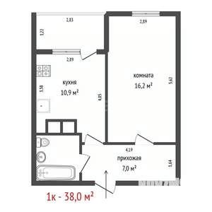 1-к квартира, вторичка, 38м2, 2/20 этаж