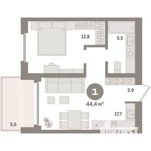 1-к квартира, вторичка, 44м2, 19/24 этаж