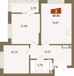 2-к квартира, строящийся дом, 58м2, 18/23 этаж