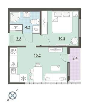 1-к квартира, вторичка, 36м2, 9/24 этаж