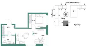 2-к квартира, вторичка, 42м2, 17/21 этаж
