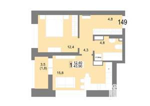 1-к квартира, вторичка, 44м2, 23/25 этаж