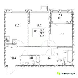 2-к квартира, вторичка, 62м2, 26/31 этаж