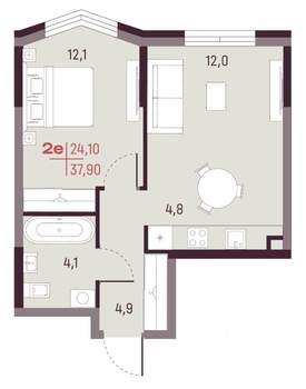 2-к квартира, вторичка, 38м2, 2/20 этаж