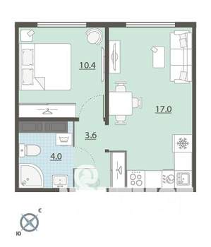 1-к квартира, вторичка, 35м2, 13/24 этаж