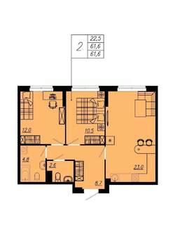 2-к квартира, вторичка, 62м2, 2/12 этаж