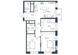 3-к квартира, вторичка, 69м2, 8/25 этаж