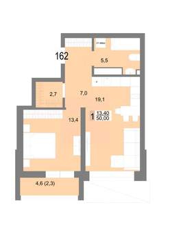 1-к квартира, вторичка, 50м2, 25/25 этаж