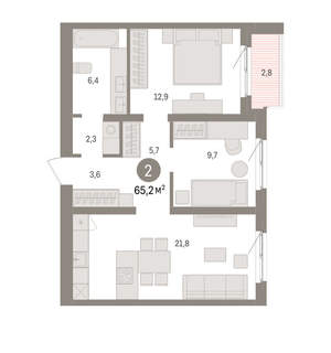 2-к квартира, вторичка, 65м2, 2/15 этаж