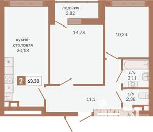 2-к квартира, строящийся дом, 63м2, 3/31 этаж