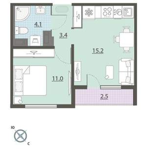 1-к квартира, вторичка, 35м2, 21/24 этаж