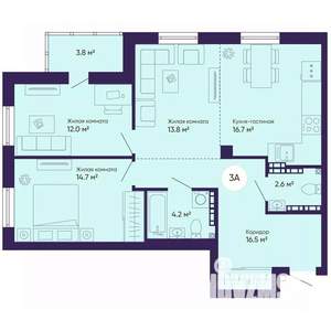 3-к квартира, строящийся дом, 82м2, 14/25 этаж