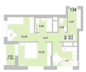 2-к квартира, вторичка, 48м2, 15/24 этаж