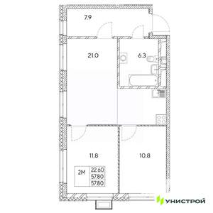 2-к квартира, вторичка, 58м2, 23/31 этаж