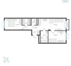 2-к квартира, вторичка, 61м2, 3/4 этаж