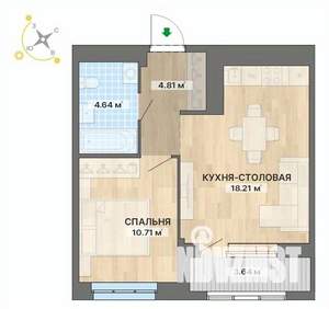 1-к квартира, вторичка, 42м2, 10/15 этаж