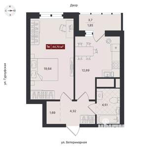 1-к квартира, вторичка, 45м2, 12/24 этаж