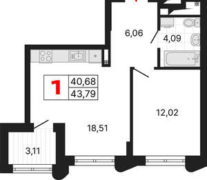 1-к квартира, вторичка, 44м2, 19/25 этаж