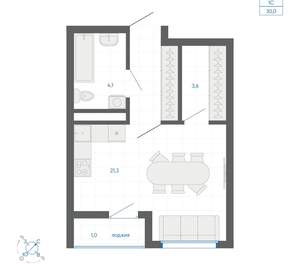 Студия квартира, вторичка, 30м2, 13/32 этаж