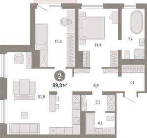 2-к квартира, вторичка, 90м2, 8/8 этаж