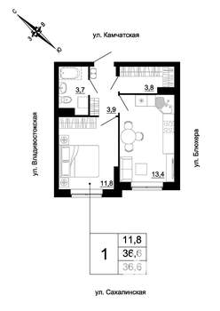 1-к квартира, строящийся дом, 37м2, 9/24 этаж