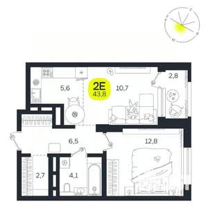 2-к квартира, вторичка, 44м2, 19/27 этаж