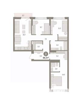 3-к квартира, вторичка, 86м2, 4/7 этаж