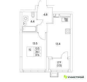 1-к квартира, вторичка, 38м2, 11/30 этаж