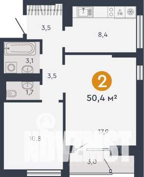 2-к квартира, вторичка, 50м2, 13/18 этаж